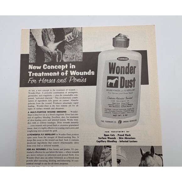 Farnam Wonder Dust Vintage Print Ad 1960s Horse Wound Powder Fly Repellent - Picture 4 of 7